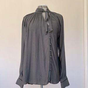 Free People Dark Gray Button Front Loose Fit Top